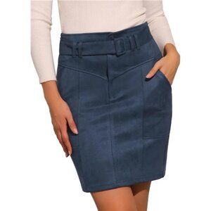 Faux Suede Skirt for Women Dark Blue